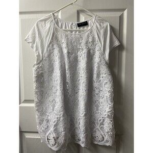 Lane Bryant Lace Front Top Womens Plus 18 White Cap Sleeved Round Neck Blouse